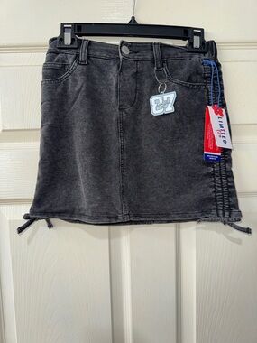 NWT Limited Too Washed Charcoal Denim Skirt High Rise Side Tie Girls L(12-14)